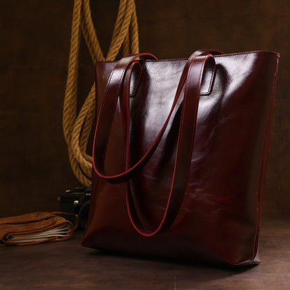 Stylish Women's Leather Tote Bag SHVIGEL 16368 Burgundy Natural Leather, Made in Ukraine
