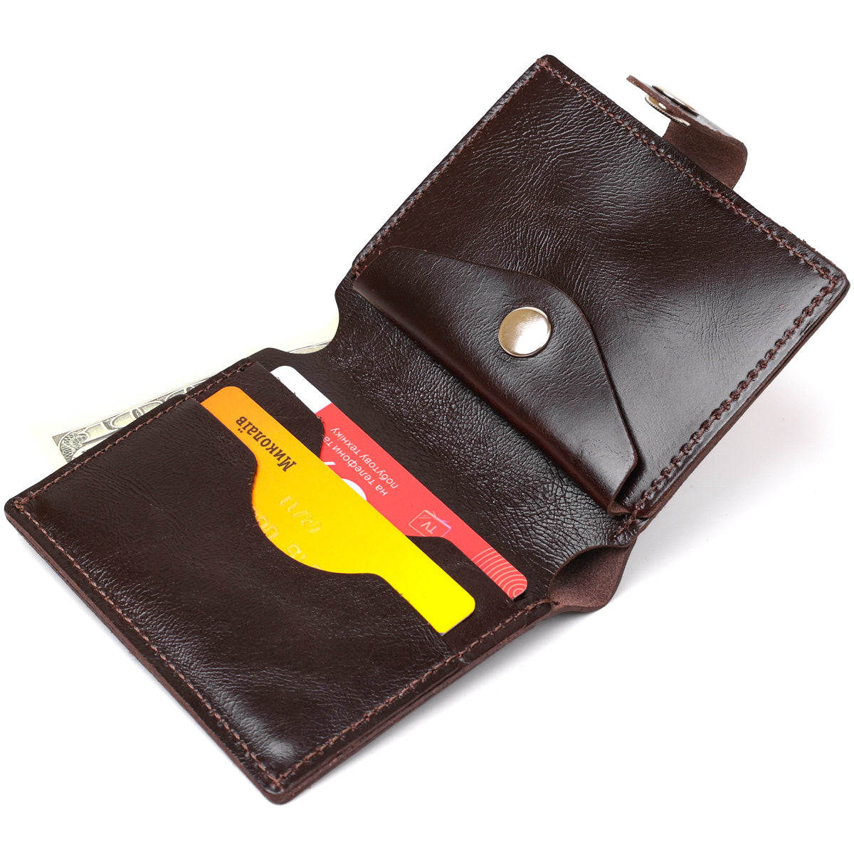 Stylish Leather Wallet for Men SHVIGEL 16485 Brown Natural Leather Ukrainian Craftsmanship