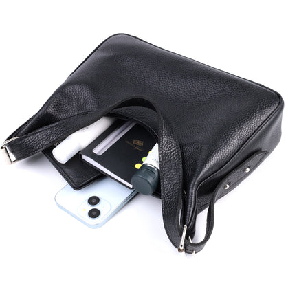 Baguette Bag SHVIGEL 22833 Black Grainy Genuine Leather with Adjustable Strap