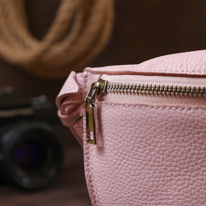 Women's Leather Banana Bag SHVIGEL 16375 Pink Natural Leather Durable Design