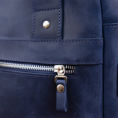 Stylish A4 Vertical Format Bag in Matte Leather by SHVIGEL, Model 11170, Blue Color