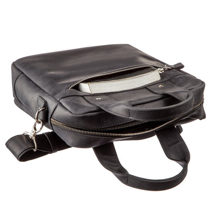 Vertical Men's Bag SHVIGEL 11169 A4 Size Black Matte Natural Leather