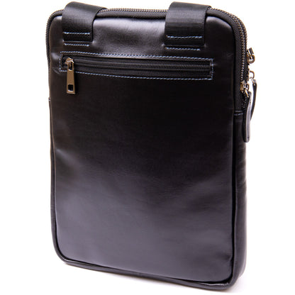 Men's Tablet Bag SHVIGEL 11281 Black Leather with Zip Pocket, Stylish Design