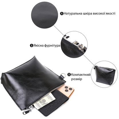 Comfortable Leather Cosmetic Bag SHVIGEL 16409 Black Natural Leather, Made in Ukraine