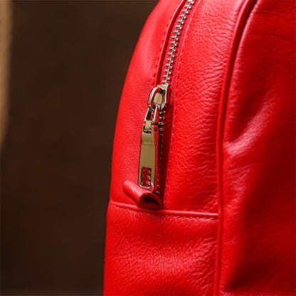 Bright Red Women's Leather Backpack by SHVIGEL, Model 16316 - Made in Ukraine