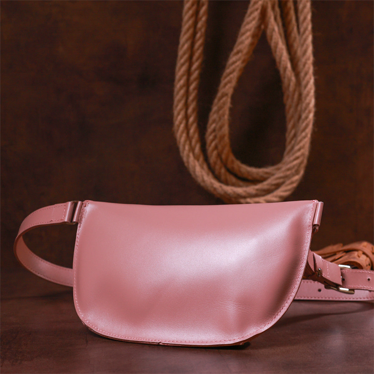 Women's Practical Leather Fanny Pack SHVIGEL 16385 Pink, Made in Ukraine
