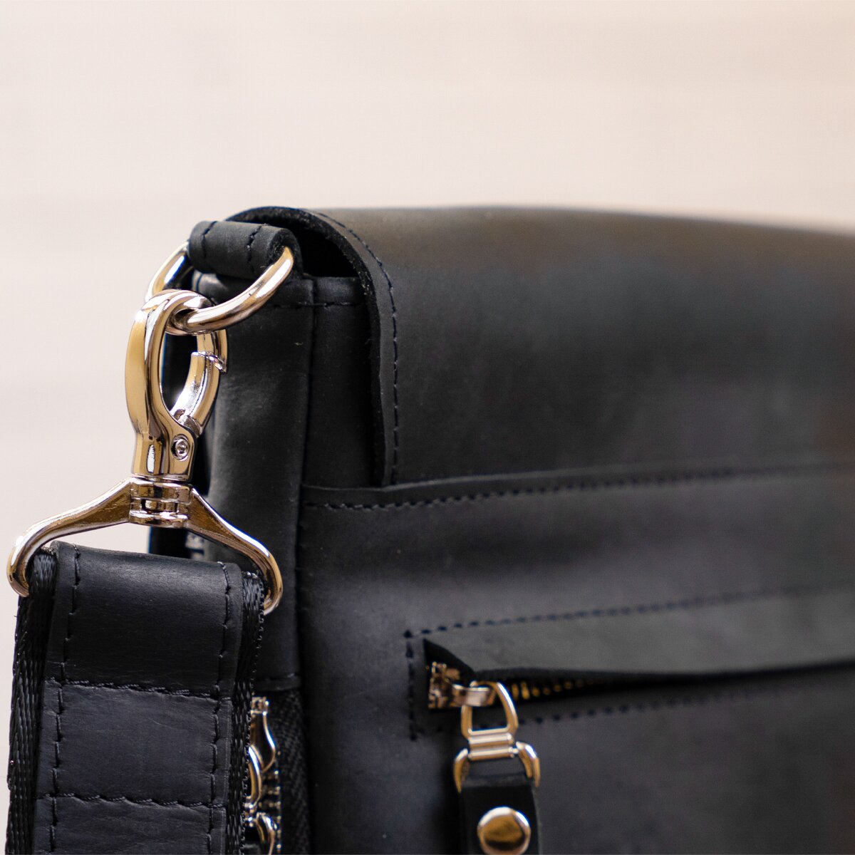 Vintage Leather Bag SHVIGEL 11017 Black Natural Leather Handmade in Ukraine