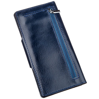Unisex Vertical Wallet SHVIGEL 16174 Blue Alcor Leather with Snap Closure