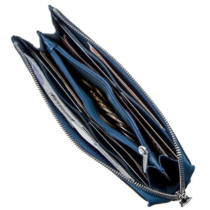 Unisex Leather Clutch SHVIGEL 16183 Blue Natural Leather Premium Quality