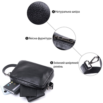 Classic Shvigel Crossbody Bag 22841 in Smooth Black Genuine Leather