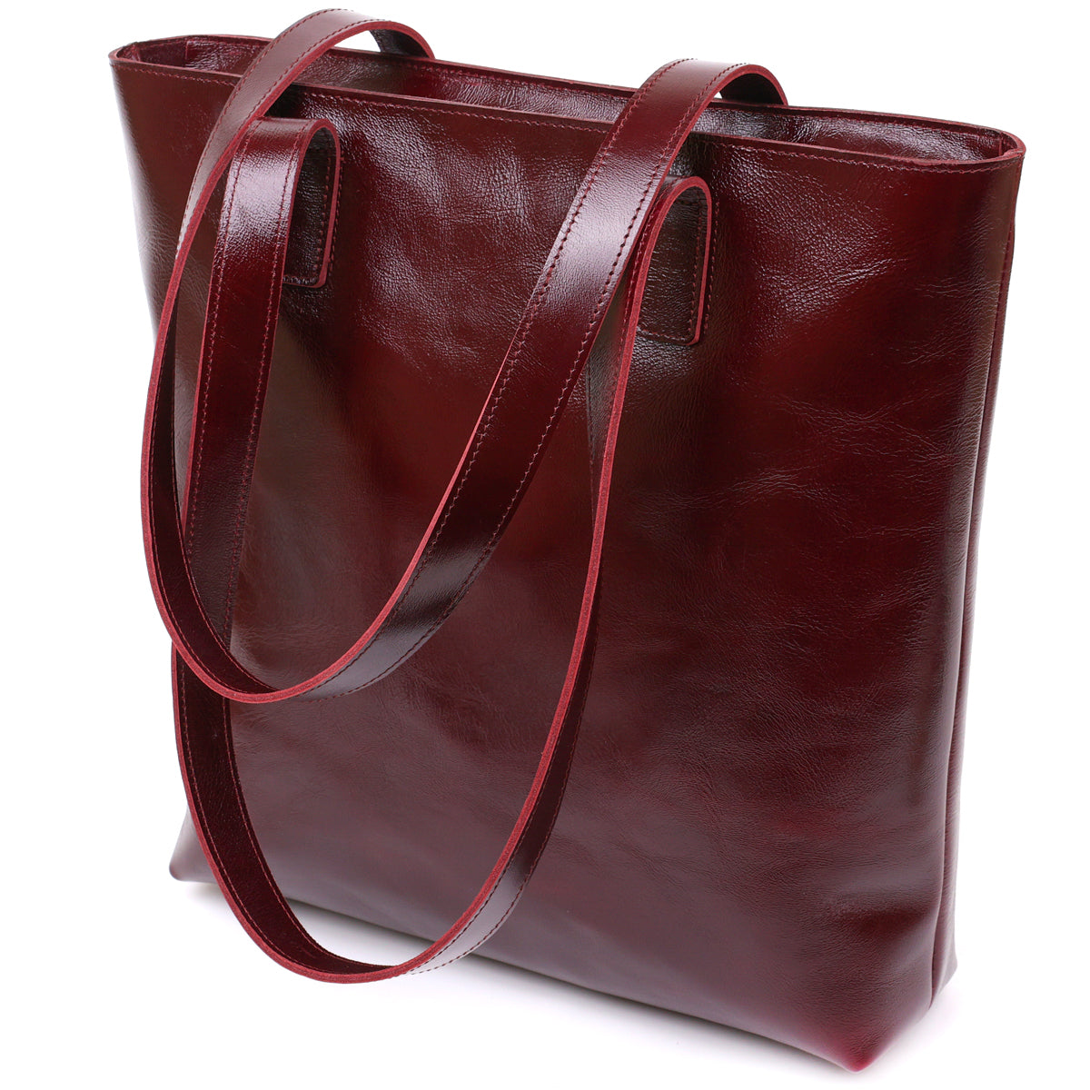 Stylish Women's Leather Tote Bag SHVIGEL 16368 Burgundy Natural Leather, Made in Ukraine