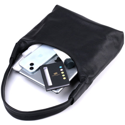 Shoulder Bag SHVIGEL 22827 Black Natural Leather Flotar - Made in Ukraine