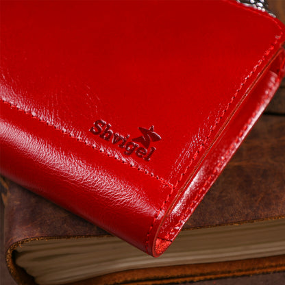 Bright Red Leather Clutch for Women by SHVIGEL Model 16185 Made in Ukraine Natural Leather