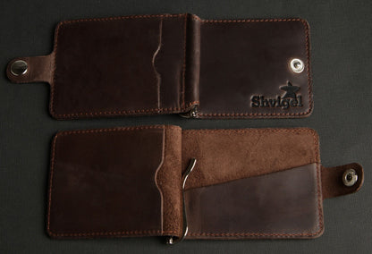 Leather Money Clip SHVIGEL 13786 Brown Premium Quality Natural Leather