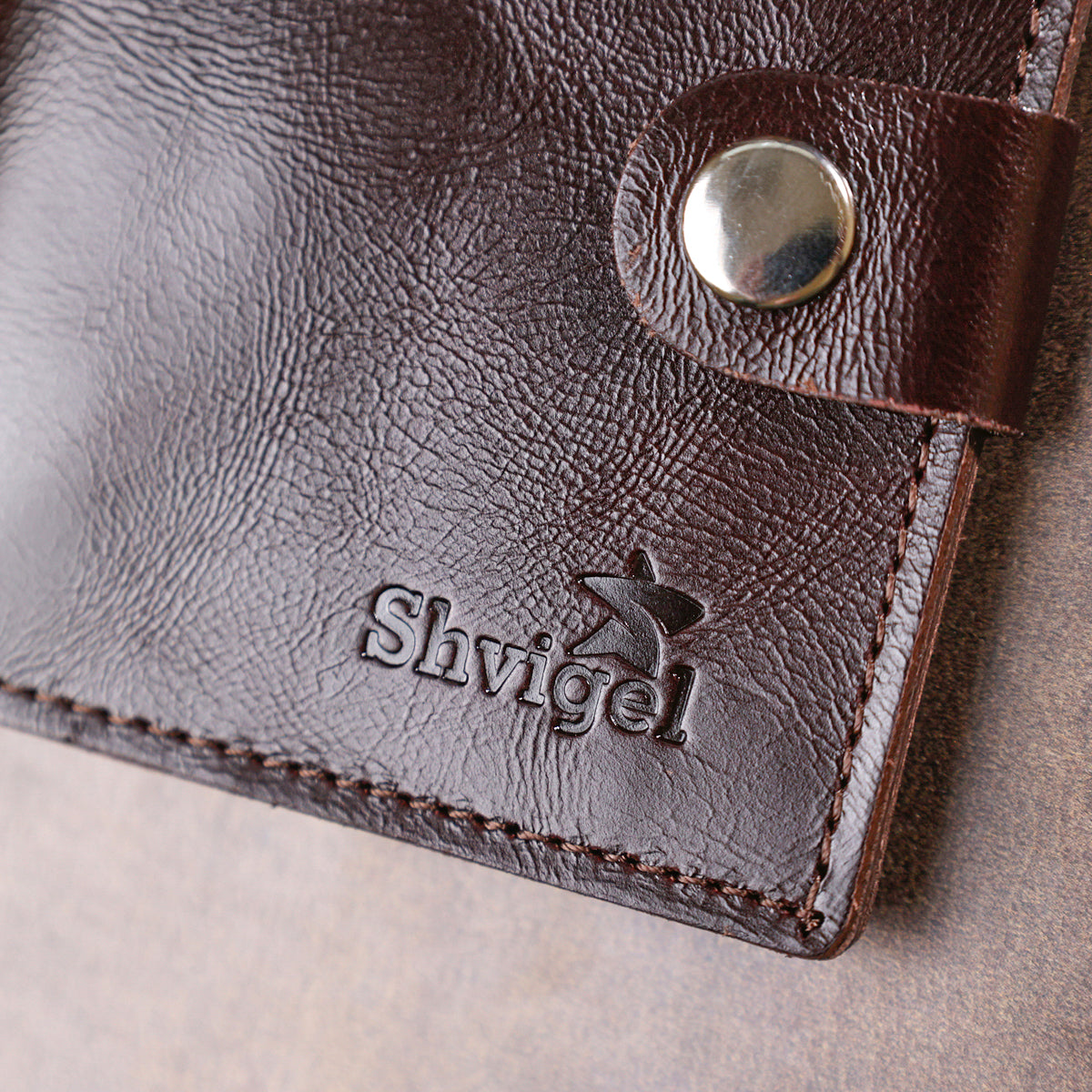 Stylish Leather Wallet for Men SHVIGEL 16485 Brown Natural Leather Ukrainian Craftsmanship