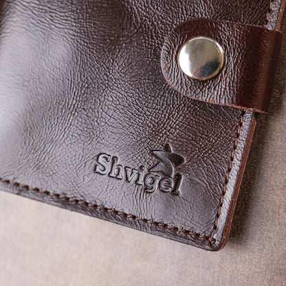 Stylish Leather Wallet for Men SHVIGEL 16485 Brown Natural Leather Ukrainian Craftsmanship