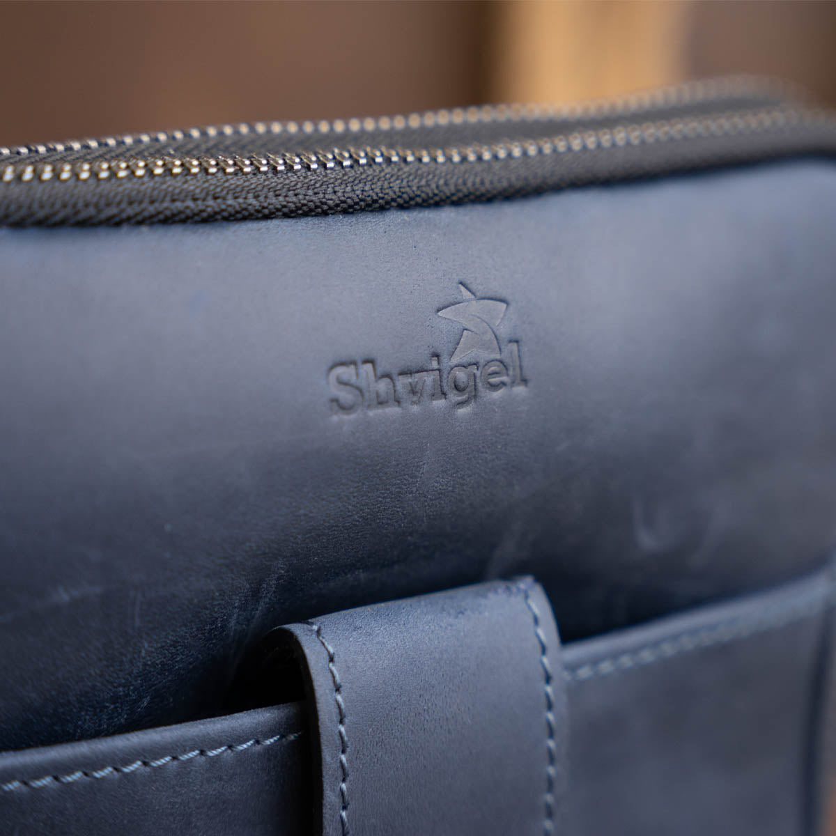 Men's Vintage Leather Tablet Bag SHVIGEL 11284 Blue Dual Compartment Natural Leather