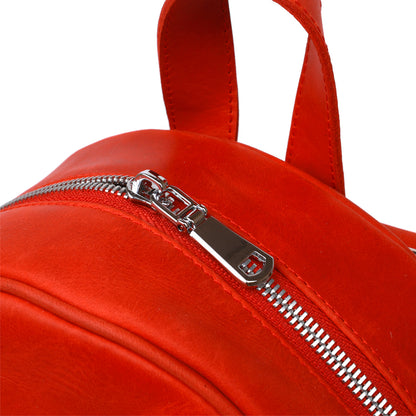 Vintage Compact Women's Backpack SHVIGEL 16312 Red Genuine Leather, Made in Ukraine