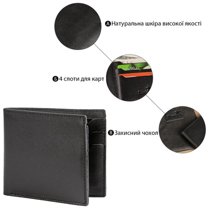 Leather Wallet SHVIGEL 13790 Black Genuine Leather Handmade in Ukraine