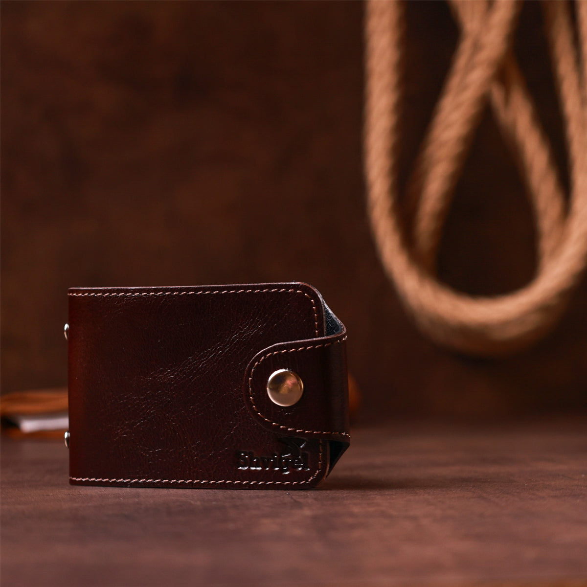 Horizontal Business Card Holder SHVIGEL 13914 Leather Brown Natural Skin Ideal for Visiting Cards