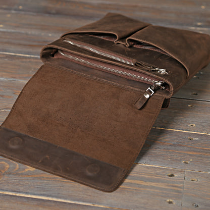 Vintage Leather Bag SHVIGEL 00998 Brown Natural Leather, Made in Ukraine