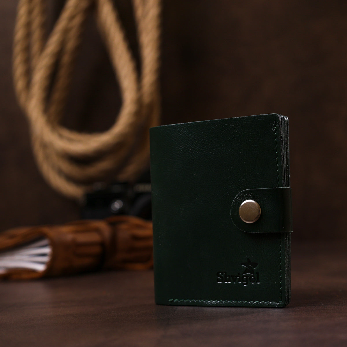 Men's Stylish Leather Wallet SHVIGEL 16483 Green Natural Leather, Ukrainian Craftsmanship