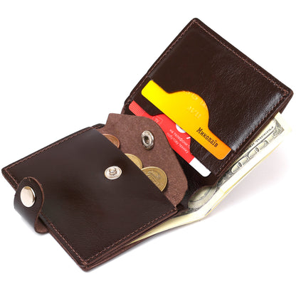 Stylish Leather Wallet for Men SHVIGEL 16485 Brown Natural Leather Ukrainian Craftsmanship