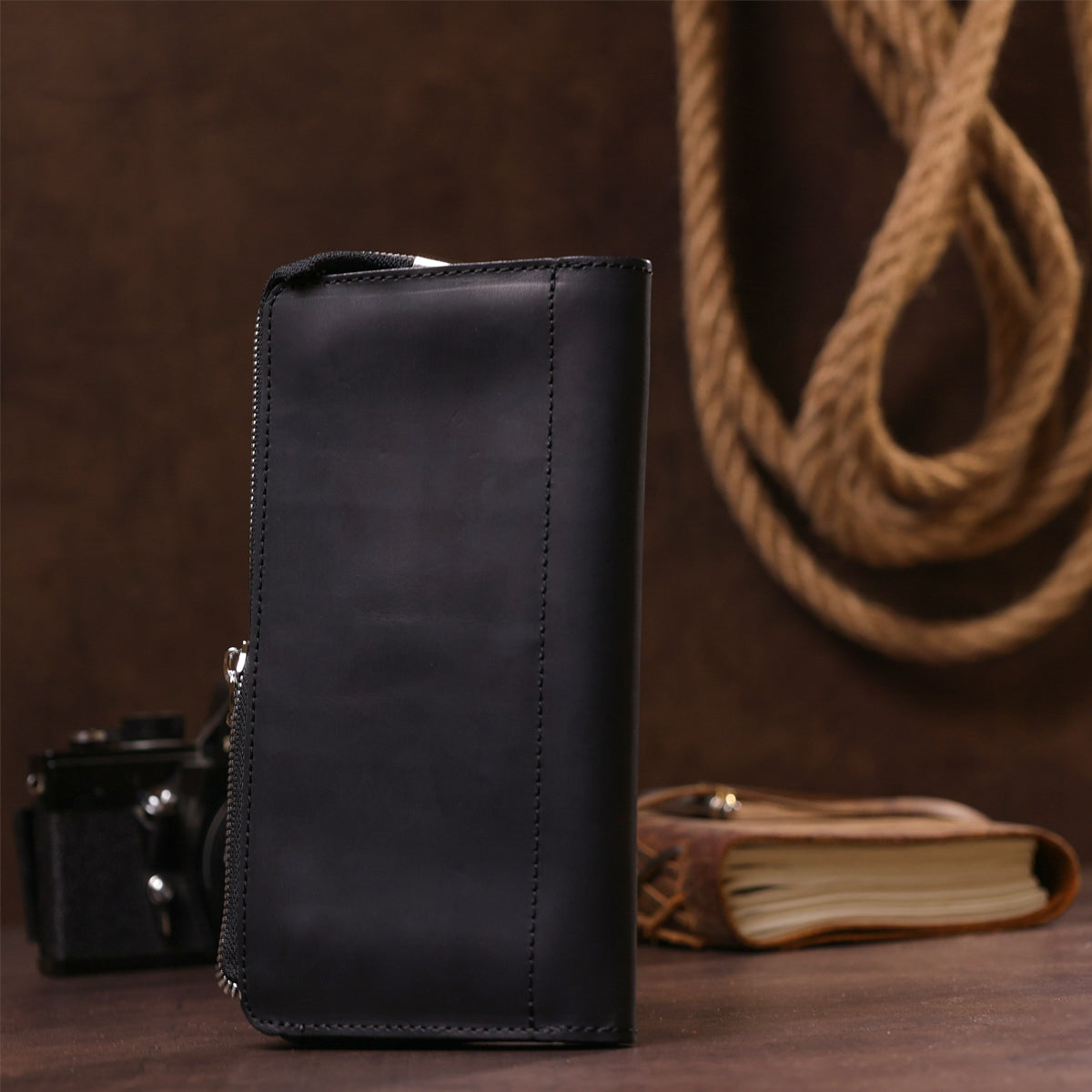 Leather Clutch SHVIGEL 16191 Matte Black Genuine Leather Made in Ukraine