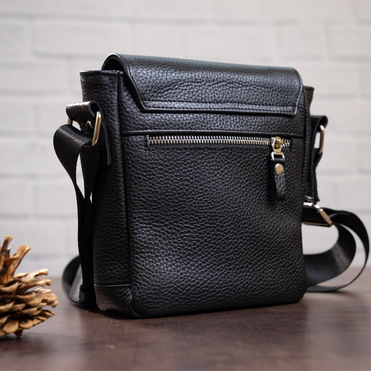 Black Messenger Bag SHVIGEL 00964 | Genuine Leather | Made in Ukraine