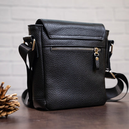 Black Messenger Bag SHVIGEL 00964 | Genuine Leather | Made in Ukraine