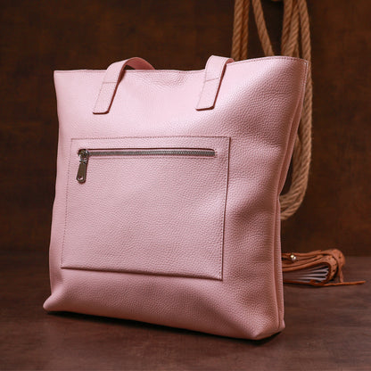 Spacious SHVIGEL Women's Leather Shopper Bag 16356 Pink Made in Ukraine