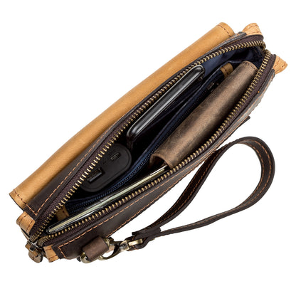 Men's Leather Clutch SHVIGEL 11086 Brown - Handmade Natural Leather from Ukraine