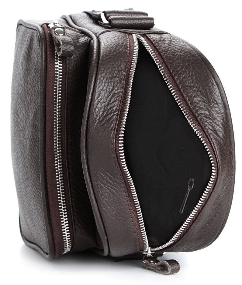 Leather Messenger Bag SHVIGEL 00899 Brown Genuine Leather, Made in Ukraine