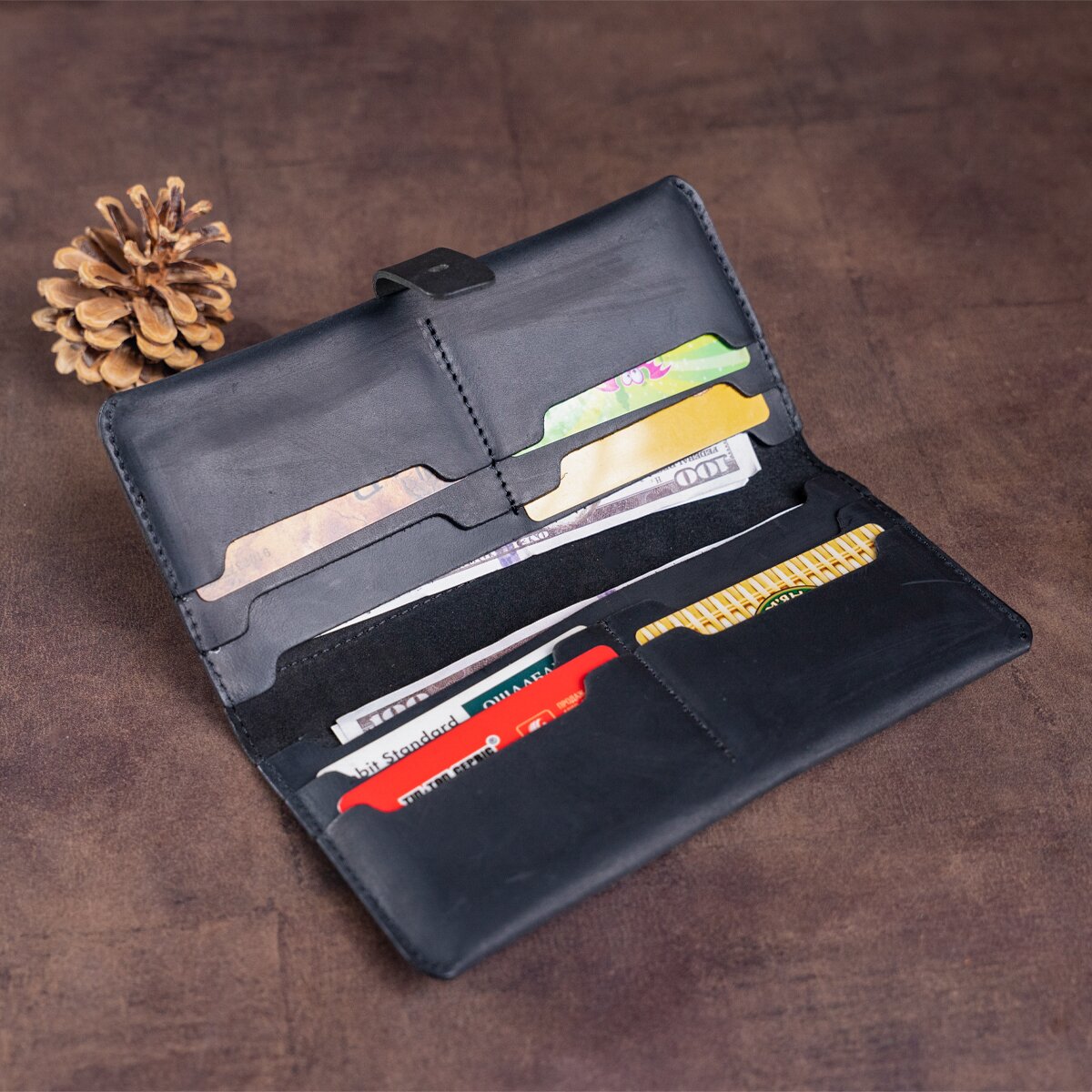 Men's Wallet SHVIGEL 16209 Vintage Black Leather, Natural Leather Material, Ukraine