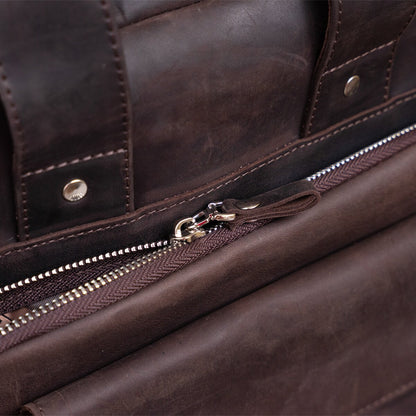 Vintage A4 Vertical Leather Bag by SHVIGEL 11166, Brown, Natural Leather Material, Made in Ukraine