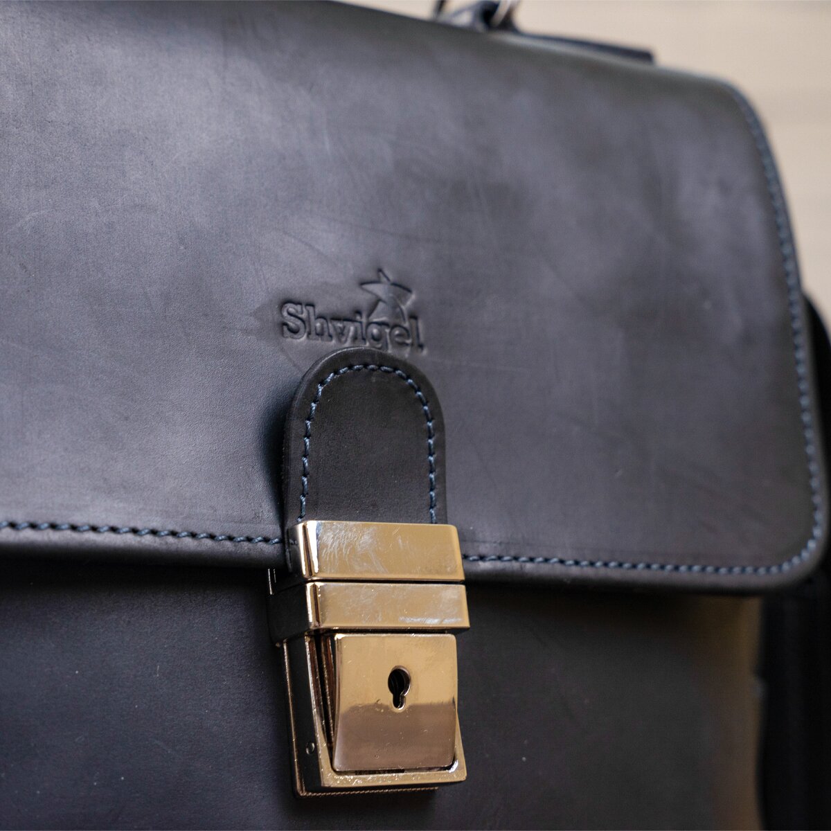 Men's Vintage Leather Bag SHVIGEL 11137 Black Made in Ukraine Natural Leather