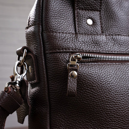 High-Quality SHVIGEL Vertical Men's Bag A4 Format 11168 Brown Flotar Genuine Leather