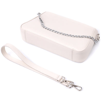 Baguette Bag SHVIGEL 22835 Beige with Chain and Removable Strap Made of Genuine Leather