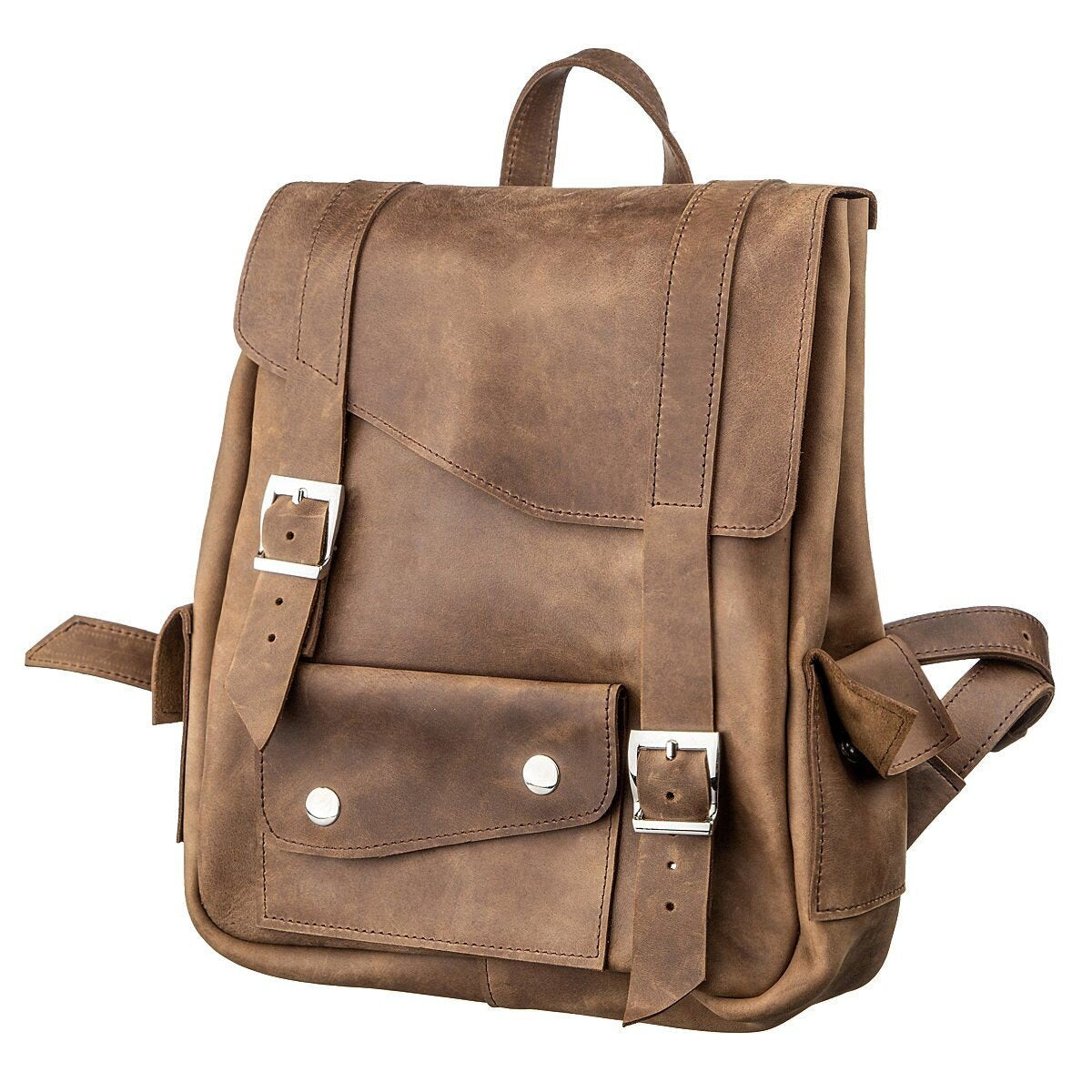 Unisex Crazy Horse Leather Backpack by SHVIGEL Model 13948 in Brown – Made in Ukraine, Natural Leather