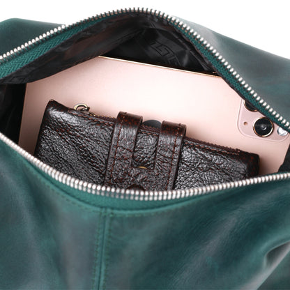 Leather Matte Cosmetic Bag SHVIGEL 16399 Green Natural Leather Ukraine