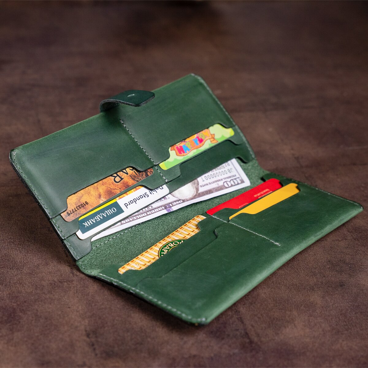 Vintage Leather Wallet SHVIGEL 16206 Green - High-Quality Genuine Leather, Ukraine Made