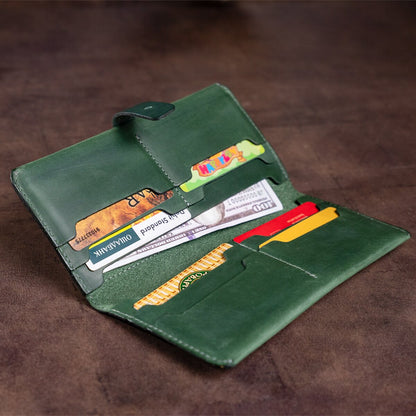 Vintage Leather Wallet SHVIGEL 16206 Green - High-Quality Genuine Leather, Ukraine Made
