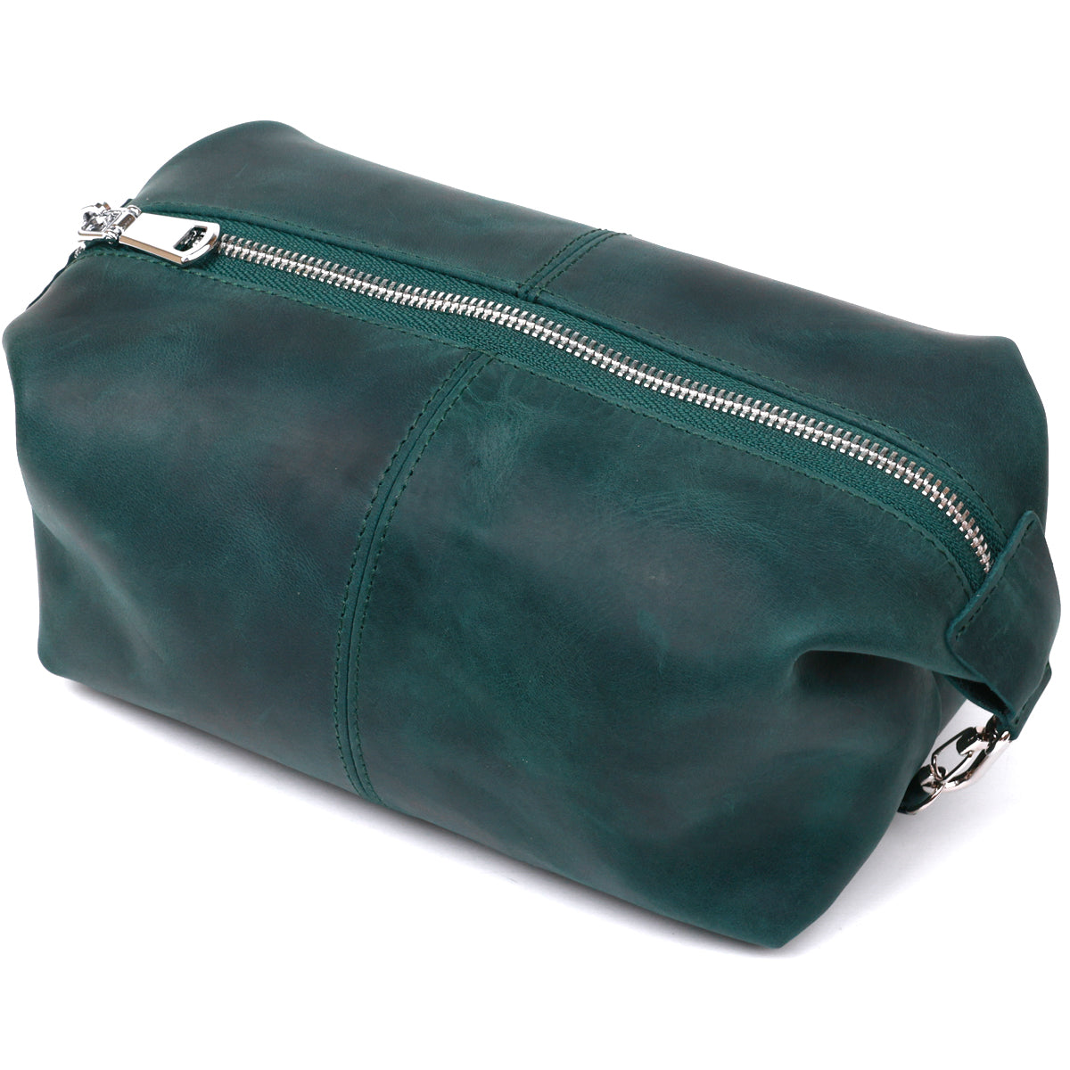 Leather Matte Cosmetic Bag SHVIGEL 16399 Green Natural Leather Ukraine