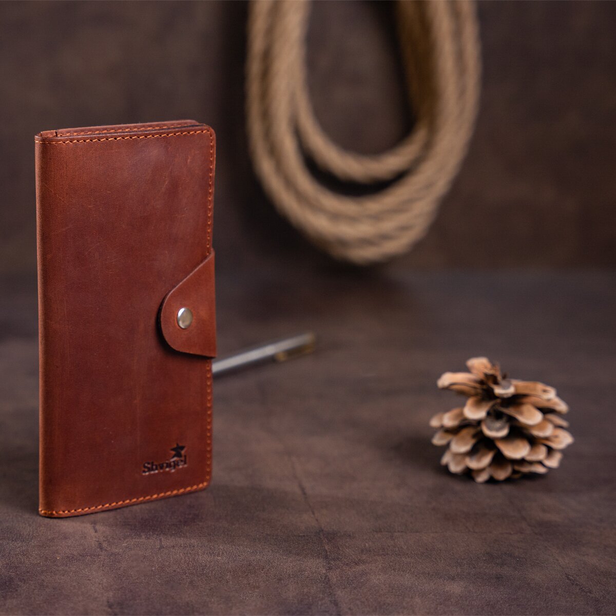 Men's Vintage Leather Wallet by SHVIGEL Model 16167 Brown Natural Leather