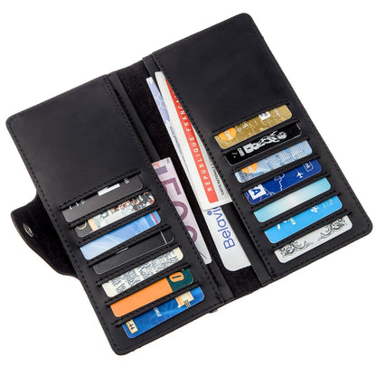 Vertical Men's Wallet by SHVIGEL 16182 in Black Vintage Leather with Button Closure