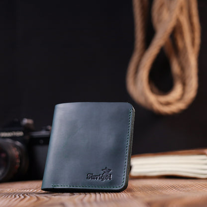 Vintage Leather Wallet SHVIGEL 16603 Green - Handmade in Ukraine, Genuine Leather