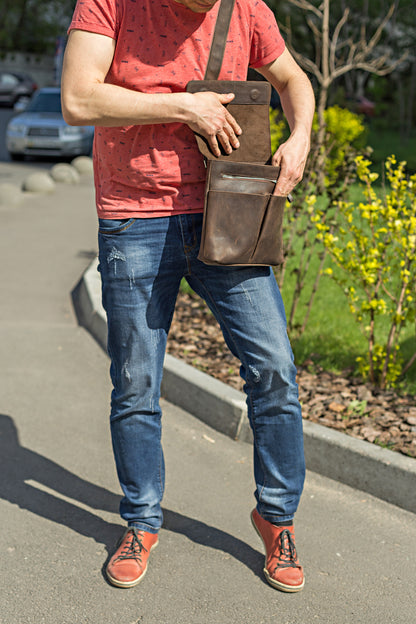 Vintage Leather Bag SHVIGEL 00998 Brown Natural Leather, Made in Ukraine