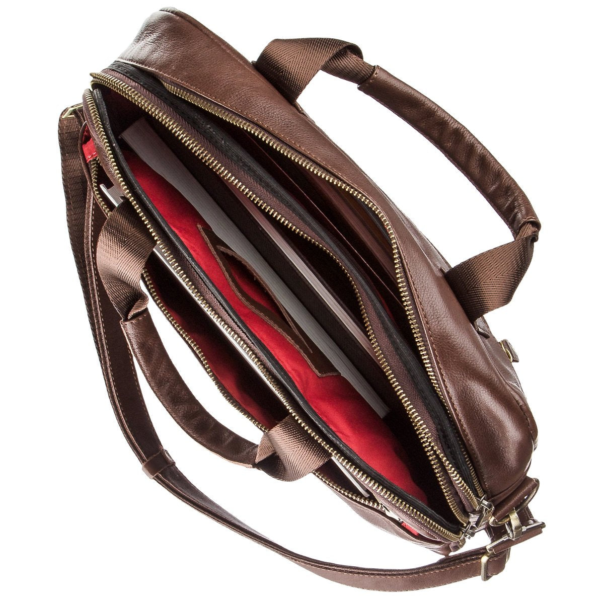 Men's Leather Laptop Bag with 2 Compartments SHVIGEL 19107 Brown, Made in Ukraine, Genuine Leather