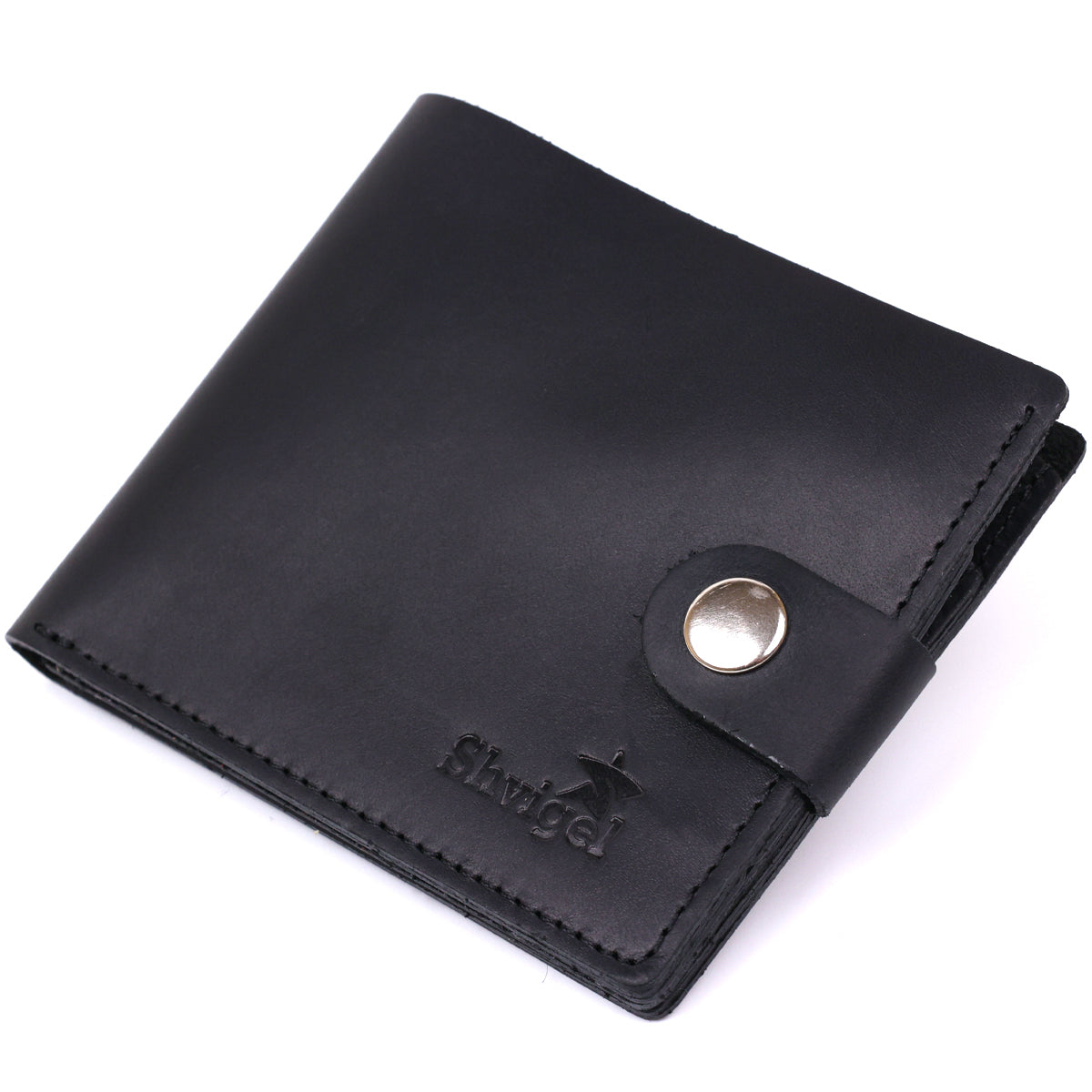 Men's Leather Wallet SHVIGEL 16432 Black, Crafted from Premium Natural Leather, Ukraine