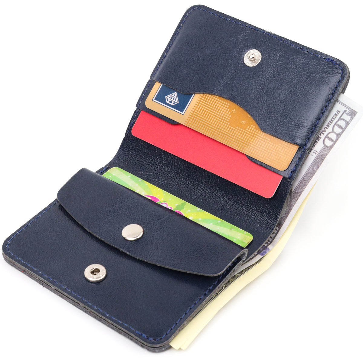 Comfortable Leather Wallet SHVIGEL 16611 Blue - Natural Leather, Ukrainian Design